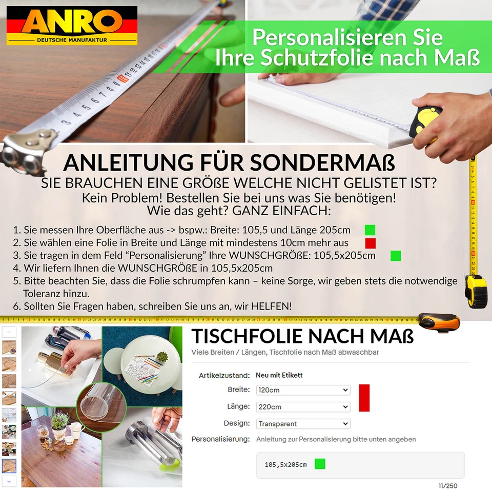 Tischschutzfolie Tischdecke transparent 2mm Weich PVC Folie abgeschrägte Kante - Bild 2 von 4