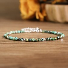 African Turquoise 4mm Small Gemstone Beaded Healing Dainty Women Bracelet Gift