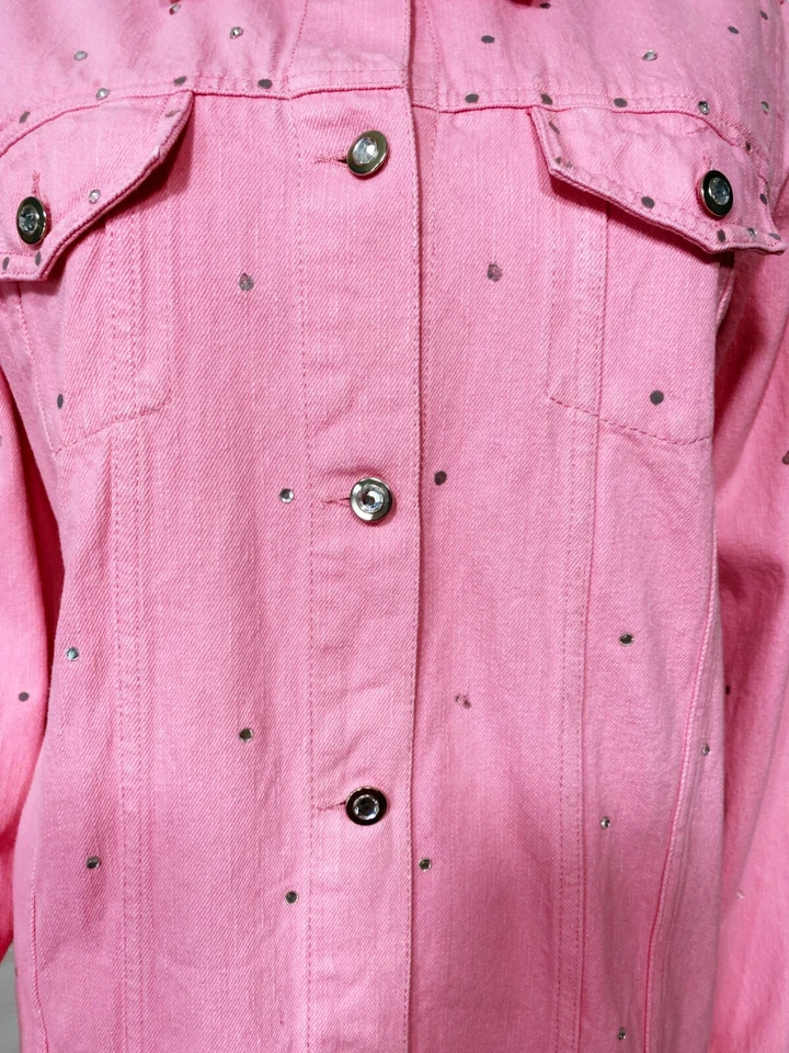 Quacker Factory Womens Denim Jacket Size M Pink Button Up Rhinestone 100% Cotton - Image 4 of 4