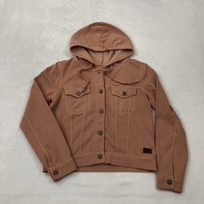 Roxy Snowboards Peach Pink Pocket Front Snap Button Up Hooded Jacket Womens XS