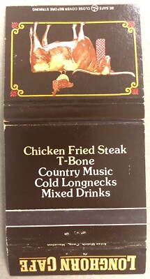 30 Strike Matchbook Cover - Longhorn Cafe & Saloon Pasadena, CA    B. Vintage