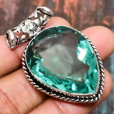 Green Amethyst Gemstone Handmade 925 Solid Silver Jewelry Pendant Gifts For Love