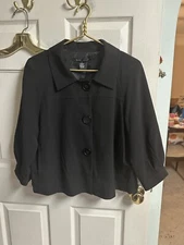 Larry Levine Stretch Collar Baby Doll Blazer Jacket Lined Black Large Cropped
