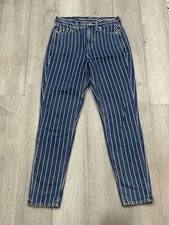 American Eagle Mom Jean High Rise Blue White Stripe Jeans Women  s size 0