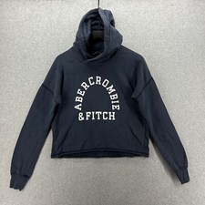 Abercrombie Fitch Hoodie Womens Size Small Blue Long Sleeve Logo Cropped VTG