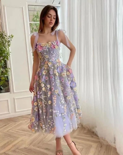 new Lavender Floral Lace Mini Prom Dresses Flower A-Line Party Evening Dress - Picture 8 of 11