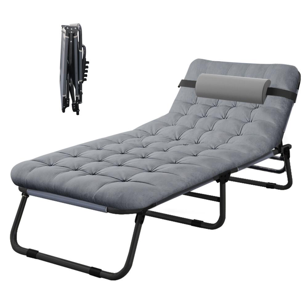 Lettino Da Campeggio Pieghevole SLSY, Chaise Longue Reclinabile Con Tappetino, Portatile 4 Posizioni, Grigio