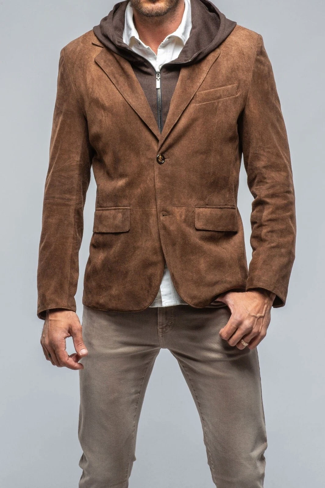 Brown Leather Blazer Men Pure Suede Coat Jacket 2 Button Size S M L XL XXL