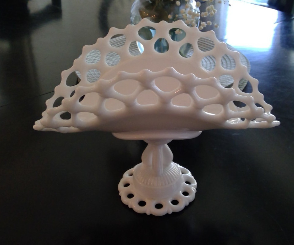 Westmoreland Milk Glass Doric Open Lace Fruit/Banana Bowl - Vintage 11.5
