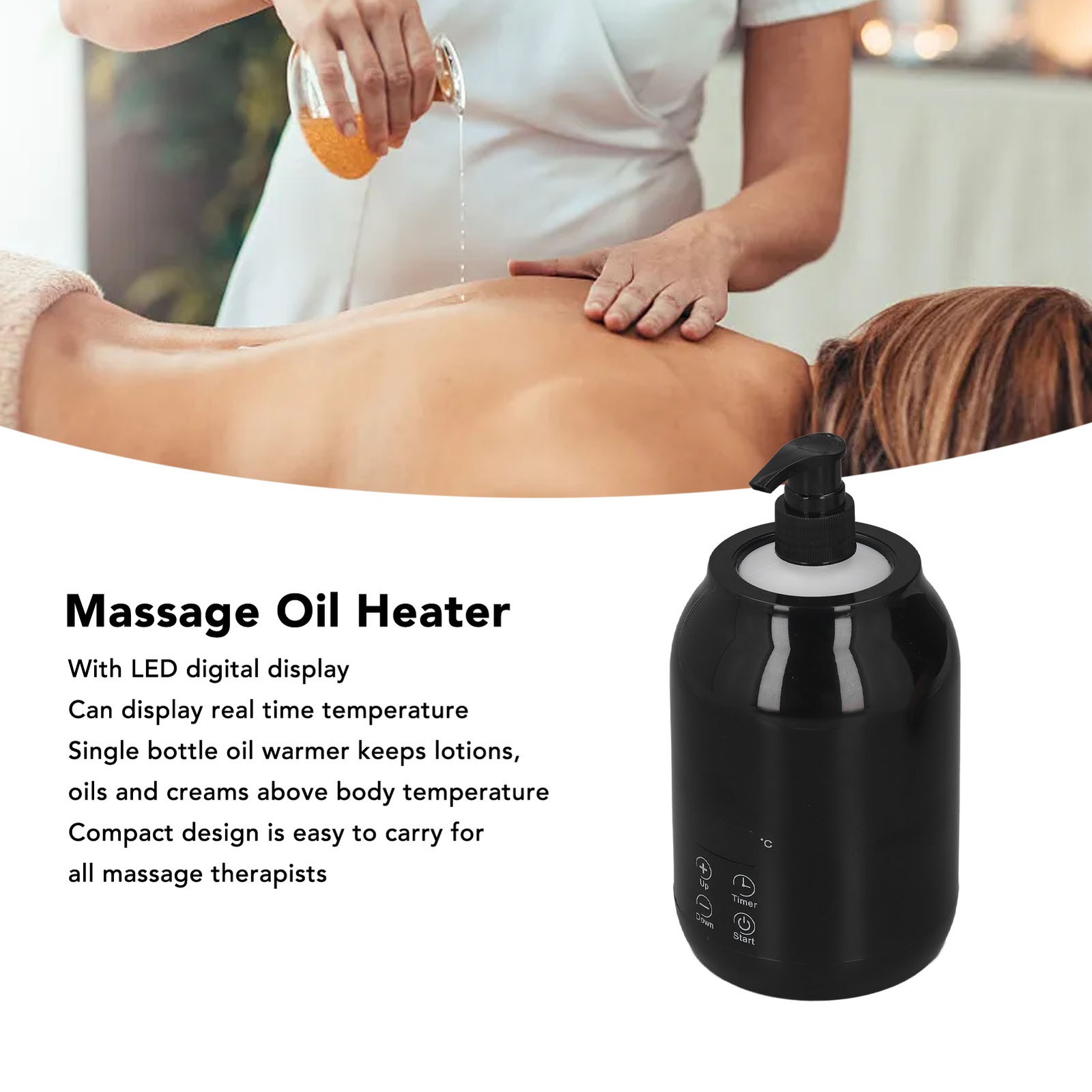 Massage Oil Warmer with Two Oil Bottles Touch Control Lotion Warmer for SPA