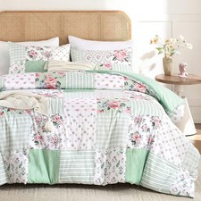 Full Comforter Set - Green Spring Floral Comforter Queen Size Patchwork Flowe...