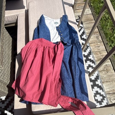 Hammerschmid Dirndl blau gemustert mit rosa Schürze Gr. 116 - geändert ca Gr 122