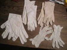 VTG LOT OF 4 PAIRS WOMENS GLOVES-CROCHET/COTTON/EMBROIDERED