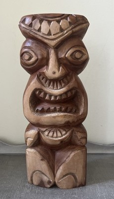 Vintage Hand Carved Wooden Tiki Statue 12'' Hawaiian Polynesian Tribal Folk Art