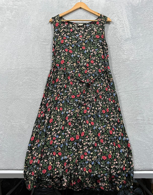 Promod Maxi Dress Womens Button Belted Floral Boho Hippie Whimsigoth Fairy