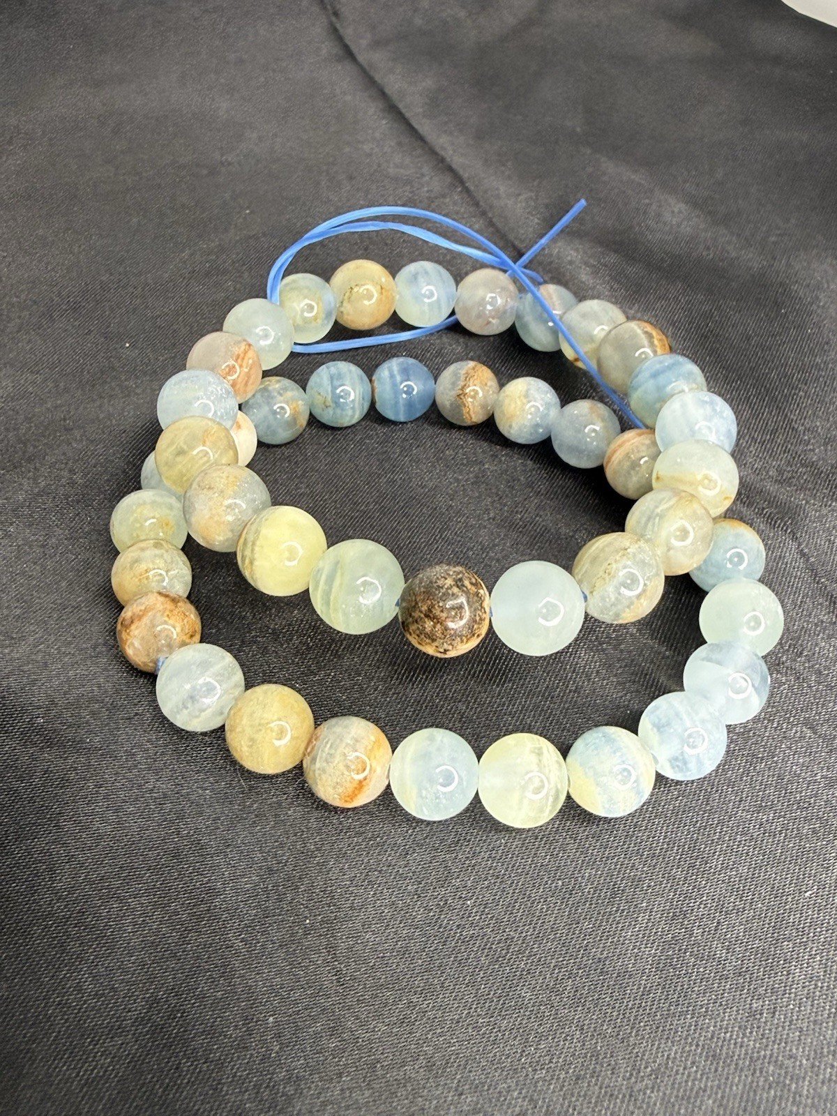 2pc Natural Blue Aquamarine Matrix Round Beaded Stretch Bracelet Lot ...