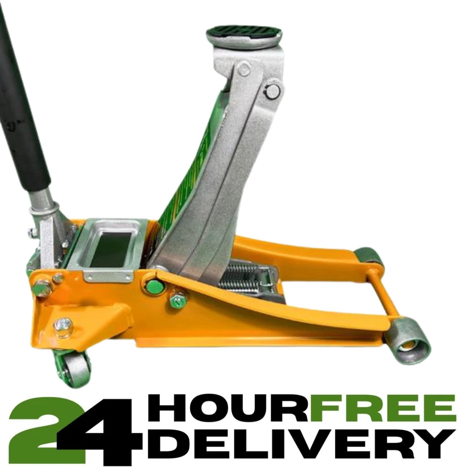 NEW 3 TON LOW PROFILE TROLLEY JACK, INCLUDING 1X SILL & 1X NON-SLIP SADDLE PUCK