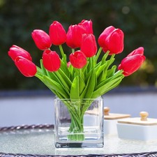 20  Red Artificial Tulip Fake Flowers Real Touch Lifelike Wedding Home Decor US