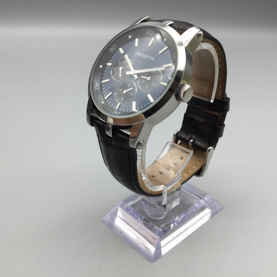 Часы мужские Claiborne 42 мм серебристые день дата кожа CLM1005 новый аккумулятор - Изображение 4 из 4