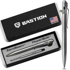BASTION Slim Stainless Steel Bolt Action Ink Pen | EDC Pocket Mens Gift