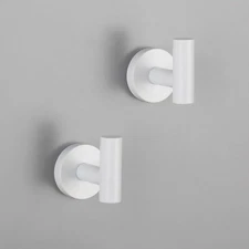 White Towel Hook 2-Pack Stainless Steel Robe Coat Hook Wall Mounted