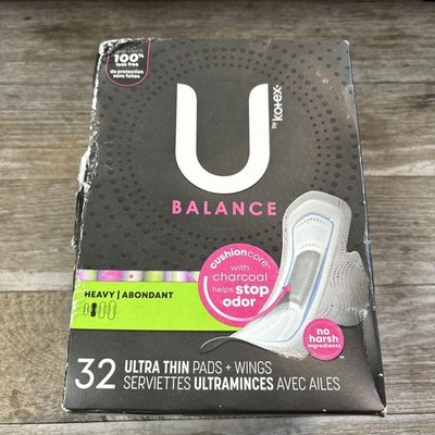 U by Kotex Balance Ultra-Thin HEAVY with Wings Maxi Pads 32-Ct ~Damaged Box