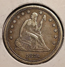 1876-CC ~ Seated Liberty 25c ~ EF DETAIL 