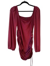 Windsor Red Ruched Bodycon Short Dress Long Balloon Sleeve Square Neck