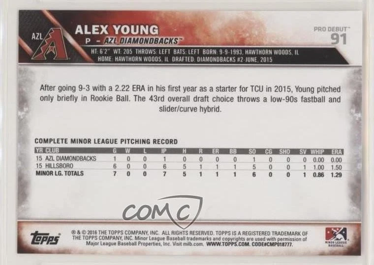2016 Topps Pro Debut Alex Young #91 - Image 2 of 2