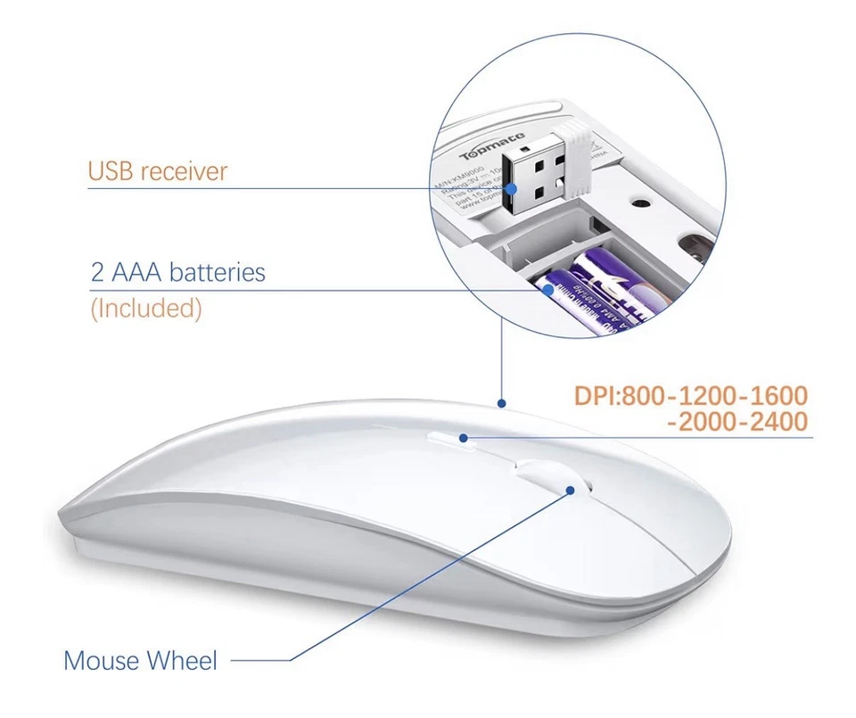 KM9000 Topmate Wireless Keyboard and Mouse Ultra Slim Combo White New In Box - Image 3 of 4
