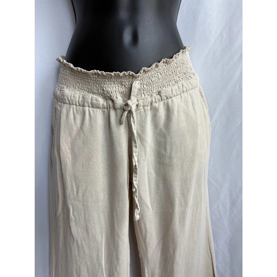 Love Tree Linen Blend Natural Beige Wide Leg Pants Mid Rise Size S Lagenlook - Image 2 of 4