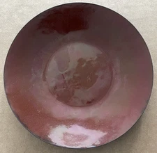 Vintage MCM Enamel on Copper Metal Trinket Dish Artist Signed brown red #7