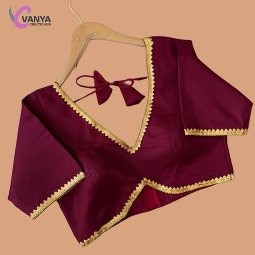 Orange Saree Blouse | Indian Readymade crop Top | Golden Lace Choli For Women - Picture 2 of 5