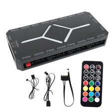 ARGB PWM Fan Hub, Addressable 5V-3PIN 2-in-1 RGB Computer PC Case Fan Hub Black