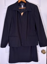 Sag Harbor Woman 18 Suit Solid Black Skirt Blazer Zip Close Lined Walking Slit