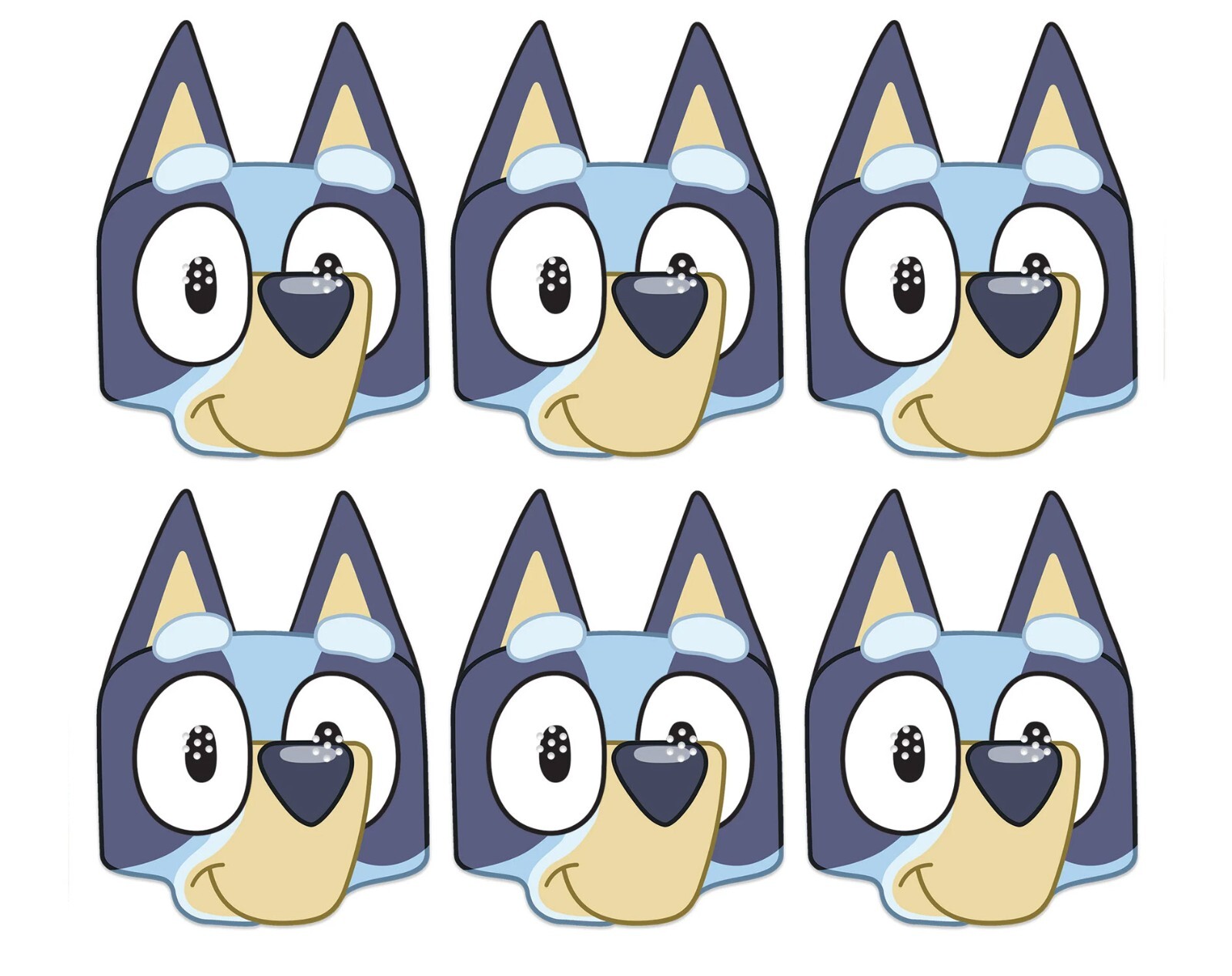 Bluey Heeler 2D Card Party Face Masks Pack of 6 - Great for children's parties