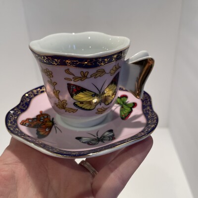 Schwarz & Bloomberg Butterfly Handle Teacup and Saucer gold trimmed Purple VTG