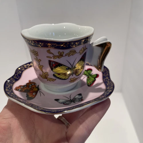 Schwarz & Bloomberg Butterfly Handle Teacup and Saucer gold trimmed Purple VTG