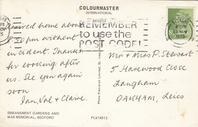 Postkarte Genealogie Herr & Frau Stewart Harewood Schließen Langham Oakham Meine Ref RJ