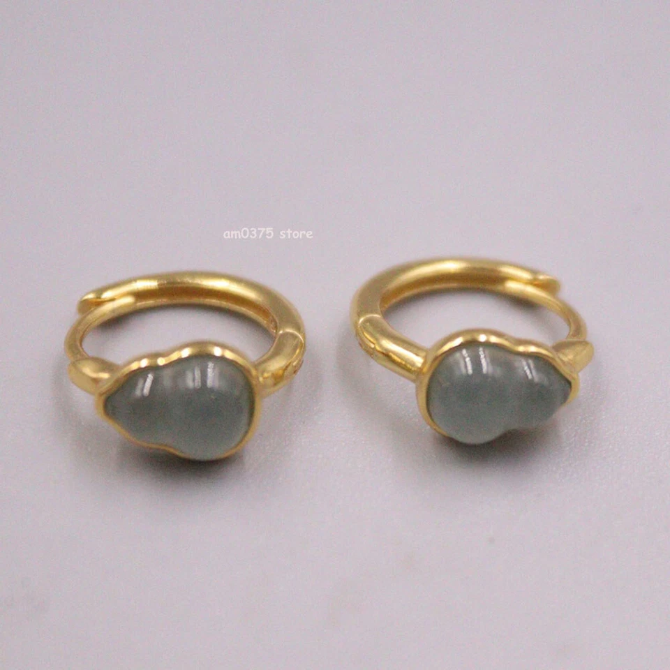 Pendientes de aro de calabaza de jadeíta verde de plata de ley 925 real chapados en oro 16 mmD Foto 3 de 4