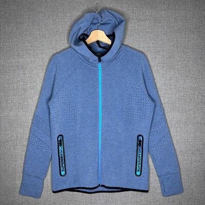 Superdry Sport Hoodie Tech Panel Fleece Full Zip Women's Blue Gym
