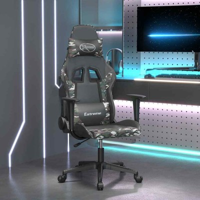 CIADAZ Gamingstuhl mit Massage Fußstütze Schwarz Tarnfarben Kunstleder, Pc R5C8