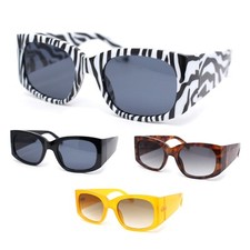 Womens Thick Temple Mod Fashion Rectangle Plastic Chic Sunglasses
