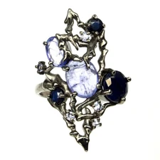 925 Sterling Silver Oval Blue Tanzanite 9x7mm Sapphire Diffusion  Ring