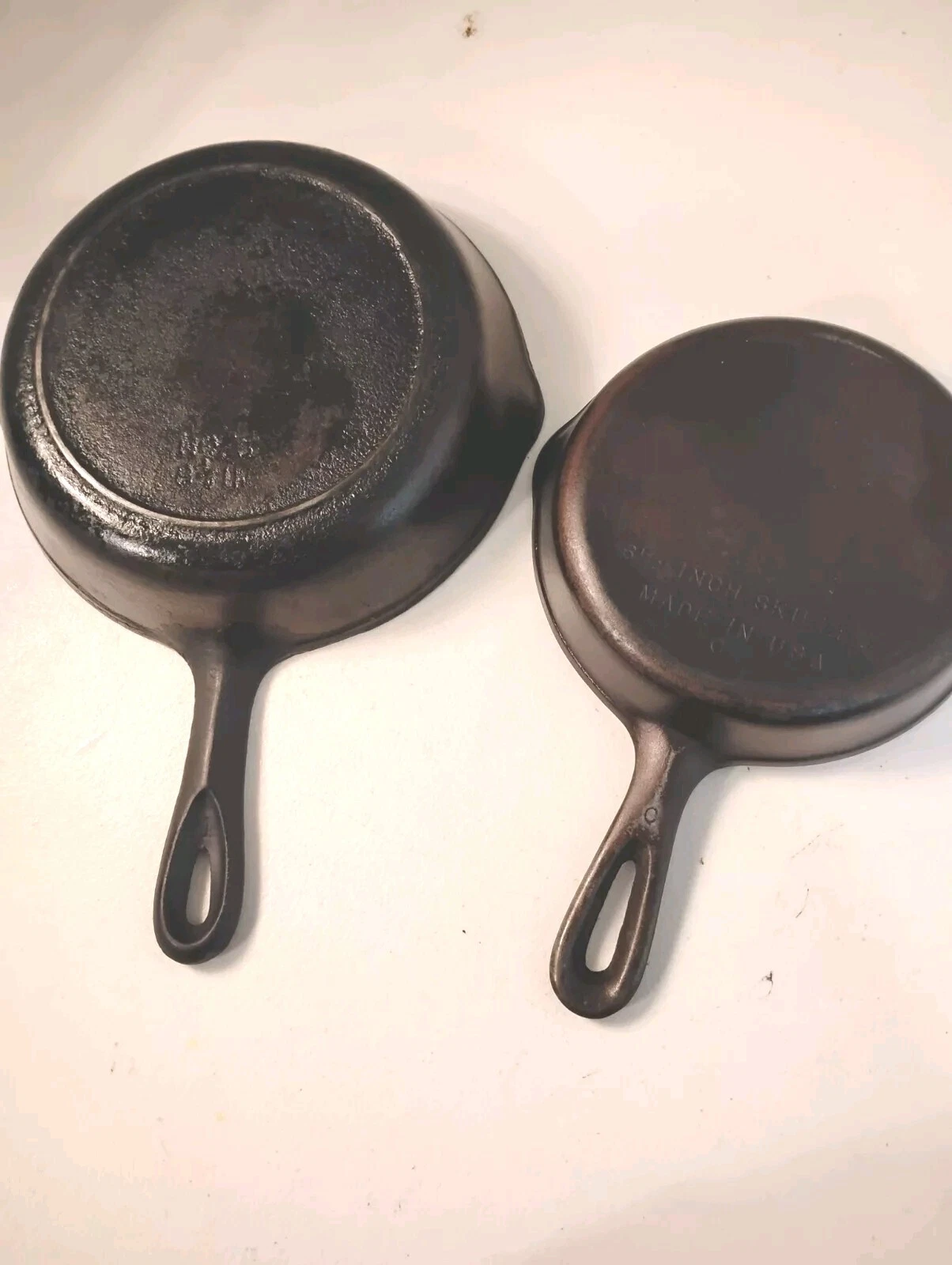 Vintage Lot Of 2 Cast Iron Skillets #5 BSR #3 Wagner Swirls Cookware