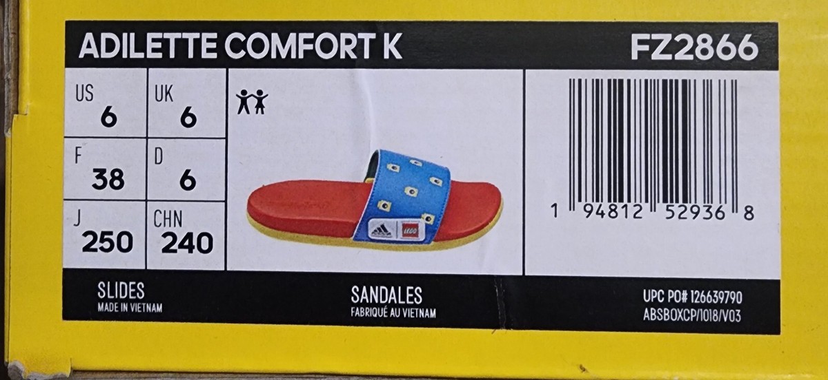 6Y US Adidas X Lego Youth Adilette Comfort Lego Slide San Blue Red Yellow  FZ2866 | eBay