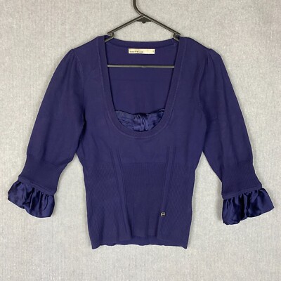 Karen Millen Jumper Womens Purple Scoop Neck Silk Cuffs