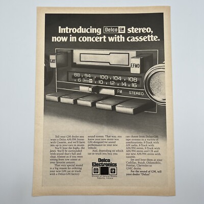 Delco Electronics 1977 Vintage Print Ad 8''x11'' GM dealer car stereo cassette