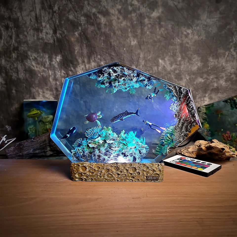 resin lamp, ocean coral custom night light, Ocean Whale Shark Resin Night Light - Image 2 of 4