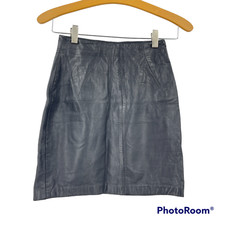 Vintage Michael Hoban North Beach Skirt Black Y2K Mini Leather A-Line Sz 4 XS